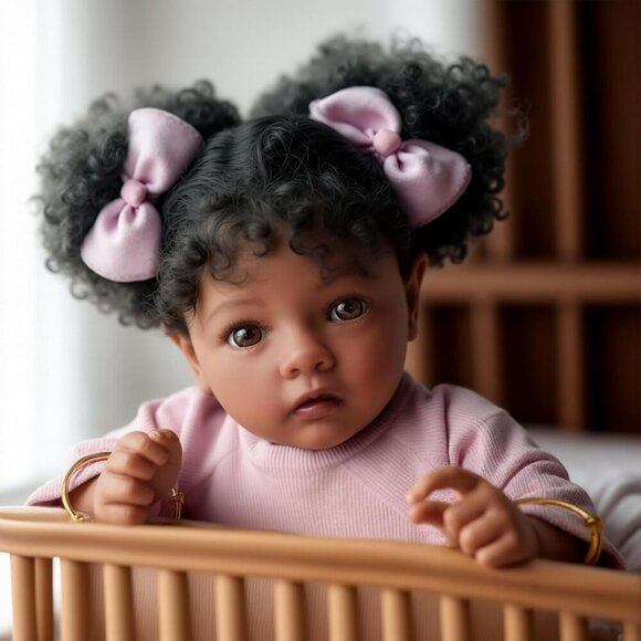 🆕20 Inch Black Girl Soft Body Realistic Handmade   Newborn Reborn  Baby Doll - Picture 5 of 8